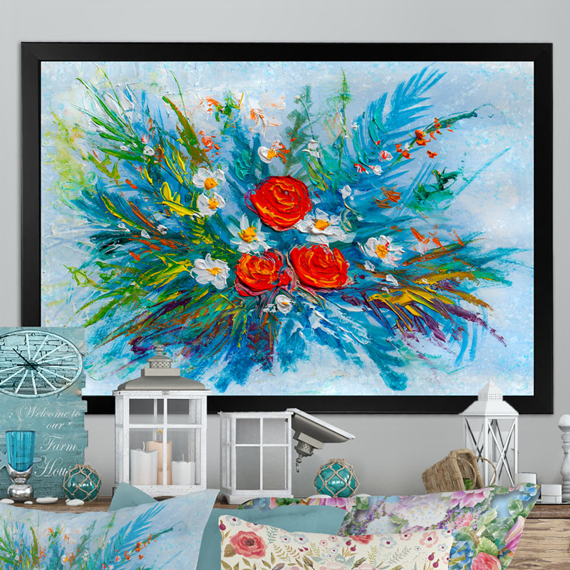 Impressionniste bouquet de fleurs - Reproduction de photo sur toile, H 8 po x l 12 po x P 1 po, Toile avec cadre noir