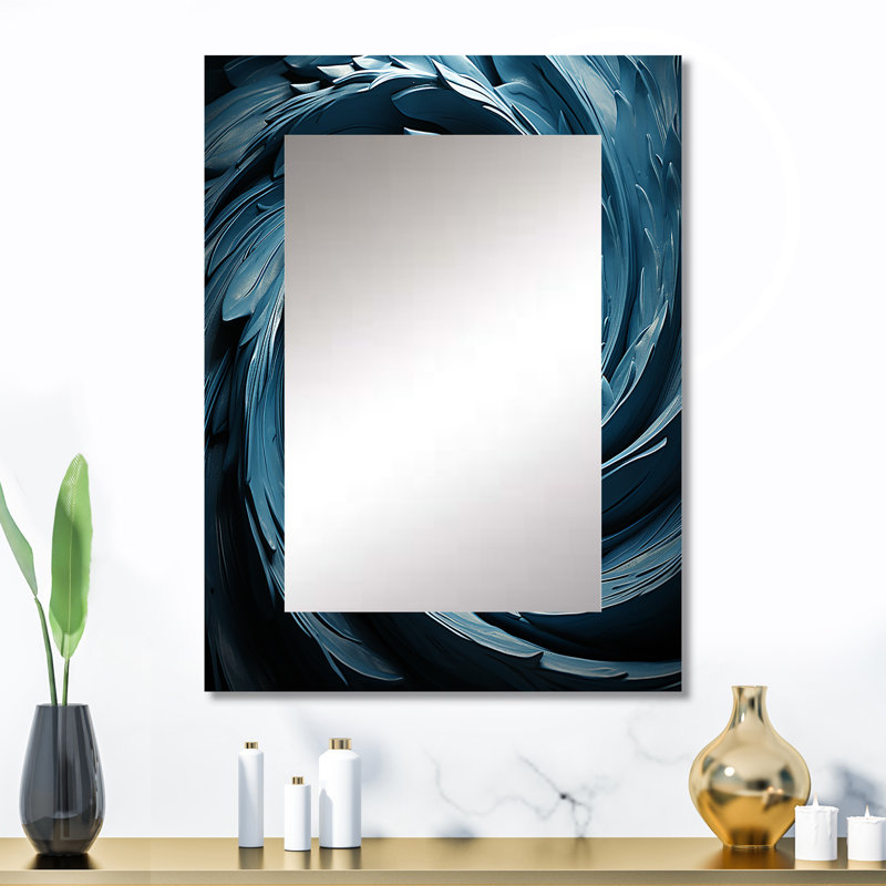 Spiraling vortex abstrait bleu I - miroir mural décoratif spirales abstraites, 32 po x 24 po