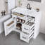 Meuble-lavabo de salle de bain avec lavabo en céramique et rangement à fermeture douce - fini blanc moderne, 4 tiroirs, tablette réglable-1176529478