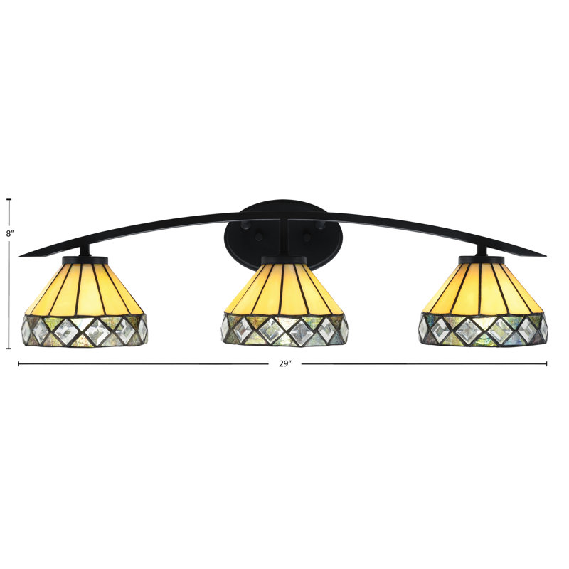 Barre d'éclairage de salle de bain 3 lumières kurve au fini noir mat avec verre 7 "Diamond Peak Art