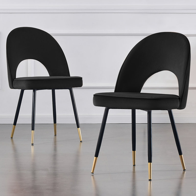 Zackery Velvet Upholstered Dining Chair Parsons, 2, Black