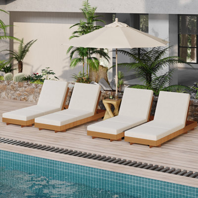 Sereno Outdoor Acacia Wood Chaise Lounge Chair With Cushions by NFusion
