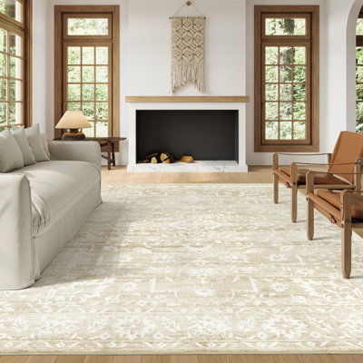 Machine Washable Floral Non Slip Indoor Area Rug