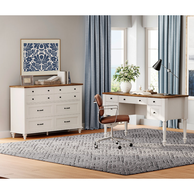 Ensemble de bureau 2 pièces, bureau de direction 56 po et commode 8 tiroirs, Blanc cassé