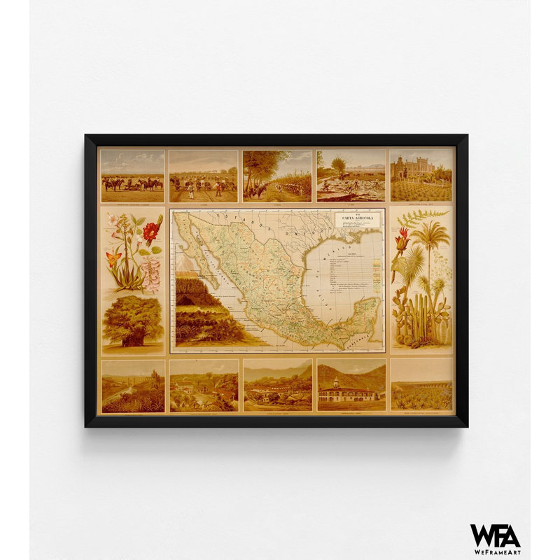 Reproduction d'affiche de carte du Mexique, affiche de carte de ferme, affiche, H 30 po x l 40 po, Noir, noir, noir, noir
