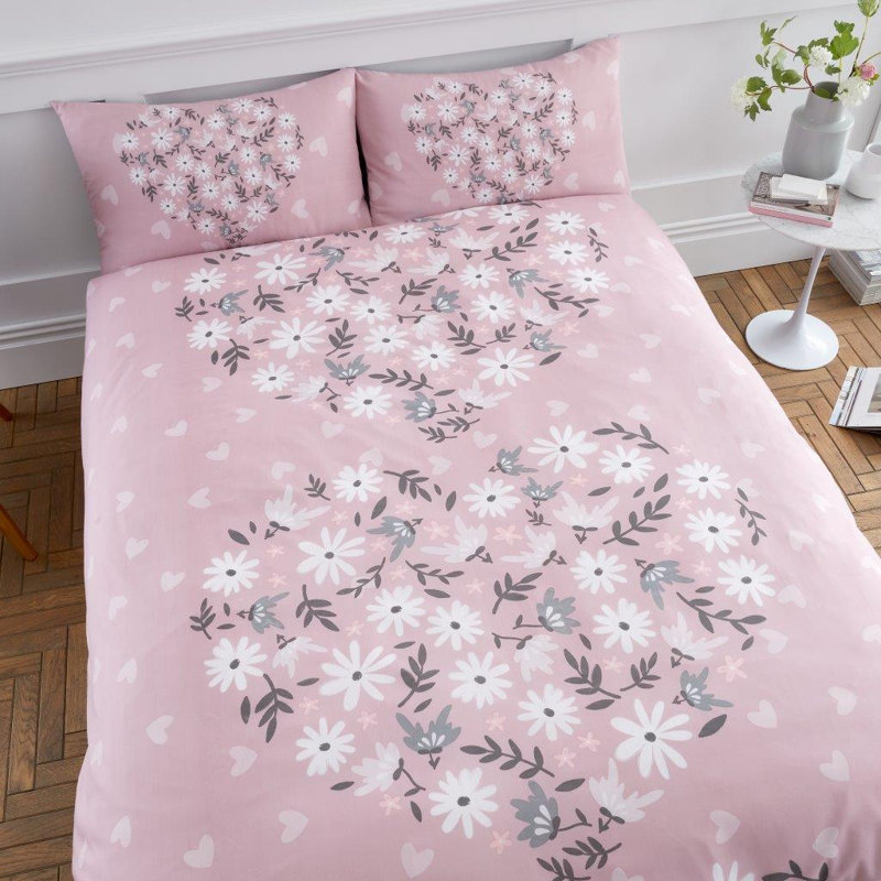 Floral Pattern Polycotton Duvet Cover Set with Matching Pillowcases for Modern Bedroom Decor, King