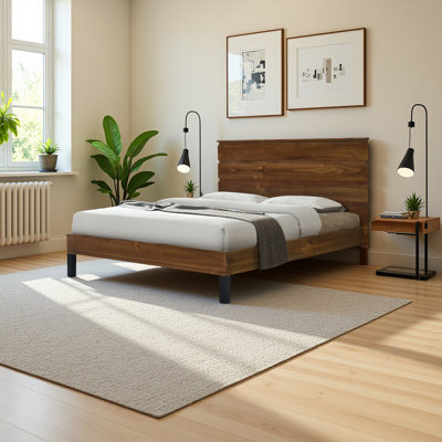 Mid-Century Modern Solid Wood Bed Frame