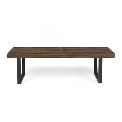 Banc de salle à manger moderne pour terrasse, en bois d'acacia et structure en fer.