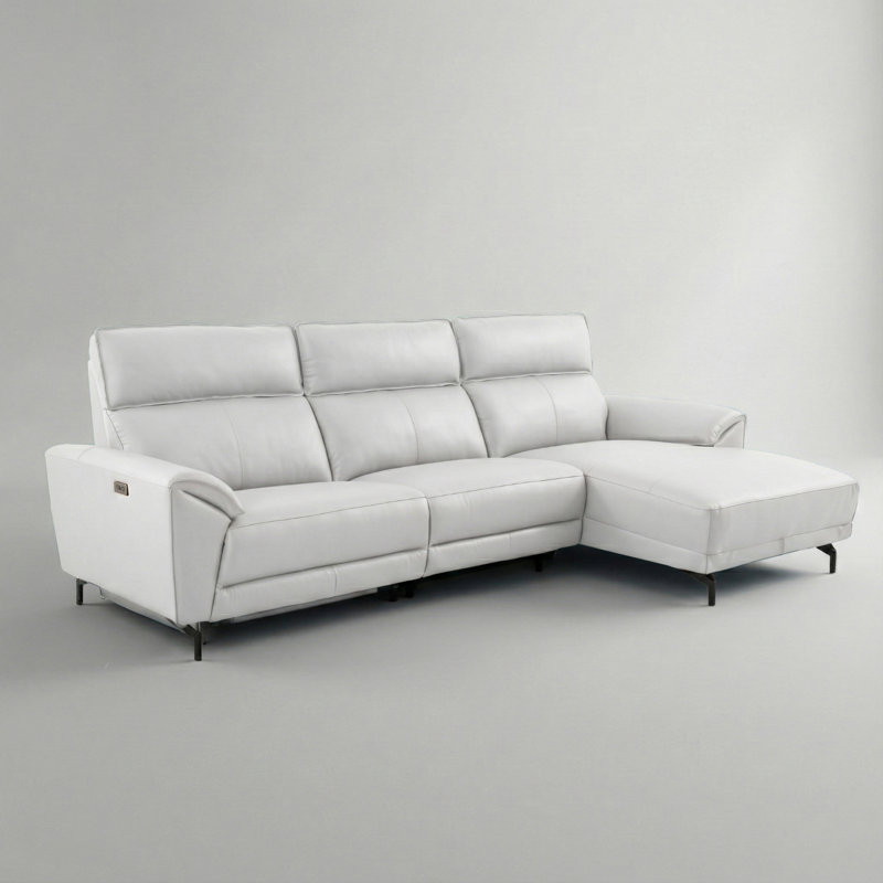 Canapé modulaire surdimensionné avec méridienne Baria, Orienté à droite, Cuir de grain supérieur blanc