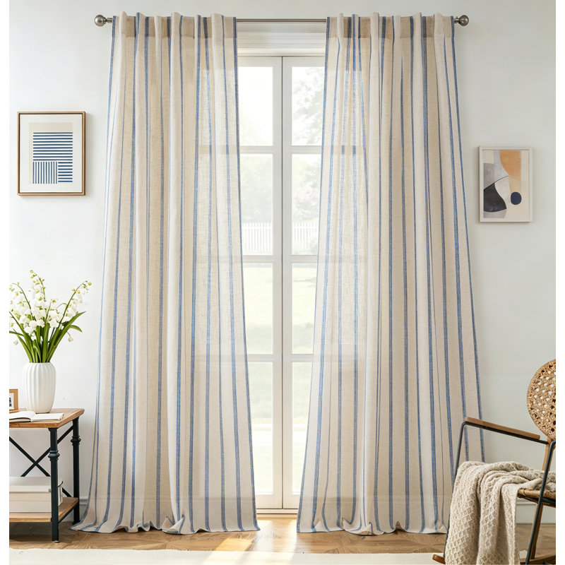 Rideaux semi-transparents avec passe-tringle Farmhouse, Marine, L 52 po x L 102 po