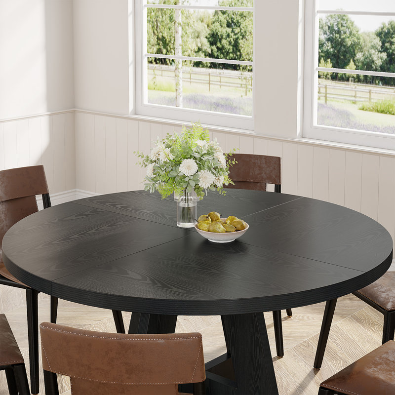 47.25" W Round Manufactured Wood Farmhouse Dining Table, Black