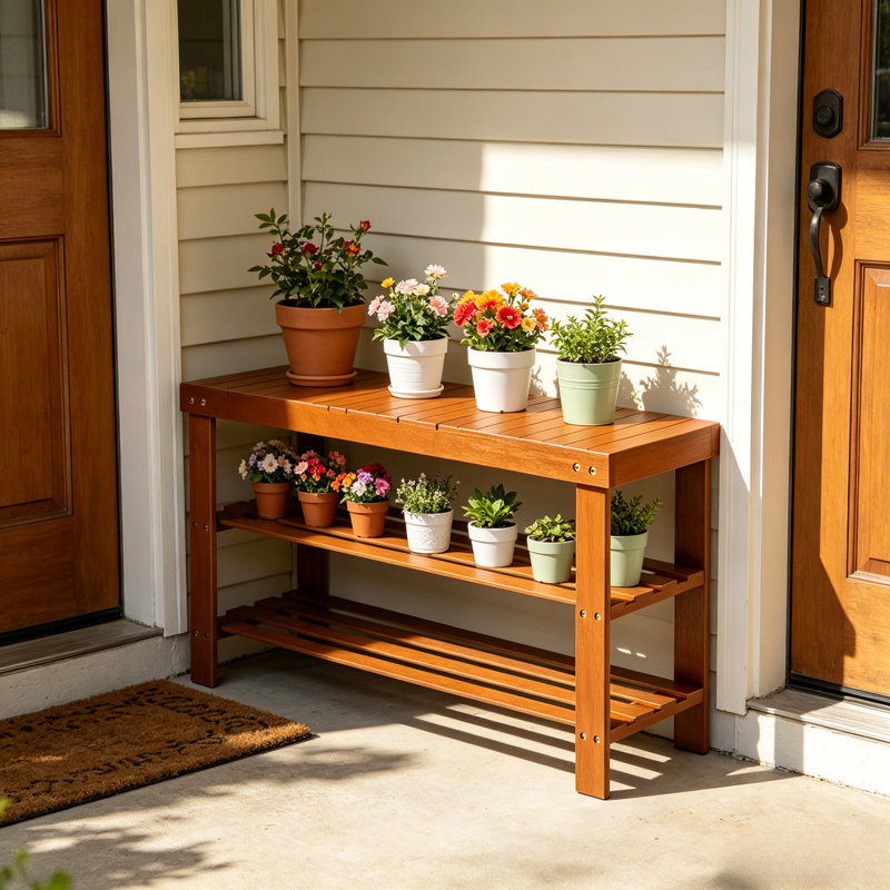 Banc de rangement pour chaussures à 2 niveaux en bambou, banc de rangement pour chaussures avec étagère de rangement, organisateur à surface plane pour vestibule, vestibule et buanderie