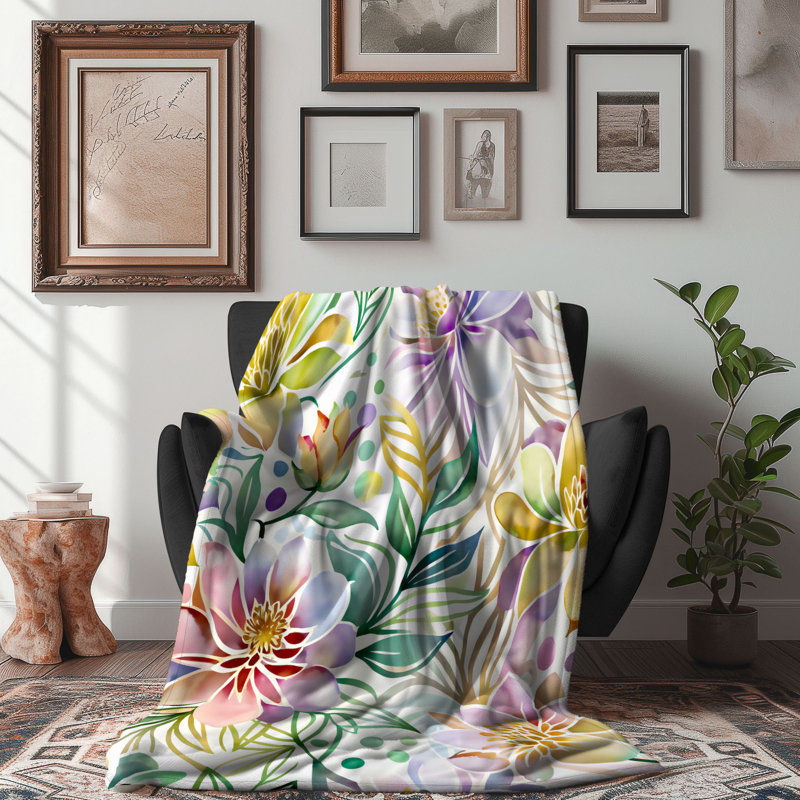 Ensemble de fleurs de luxe - jeté en sherpa de qualité supérieure 1 pièce, L 60 po x L 80 po