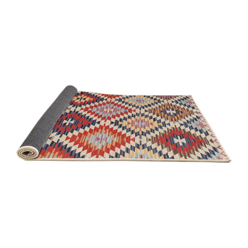Tapis de zone rouge/bleu contemporaine, Rond 4 pi