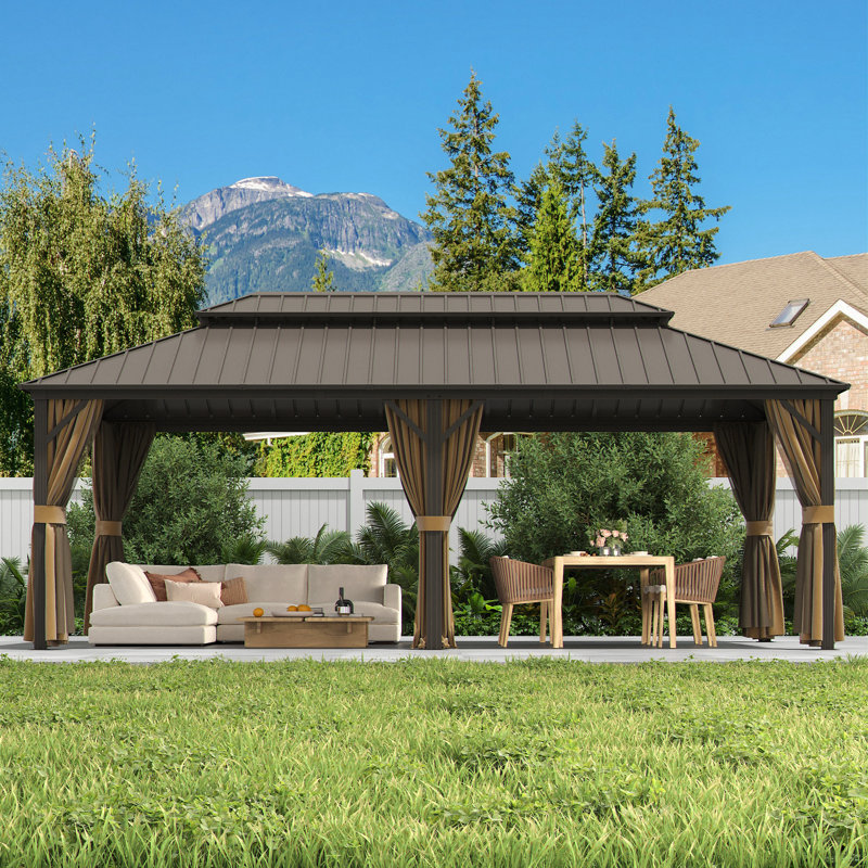 12 x 22ft Aluminum Hardtop Gazebo with Galvanized Steel Roof, Curtains & Mosquito Netting for Patio, Garden & Backyard