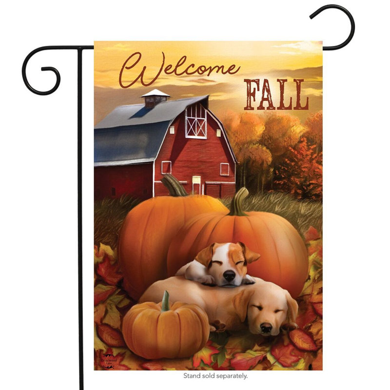 Drapeau de jardin Welcome Fall Puppies, Automne brun/jaune 2
