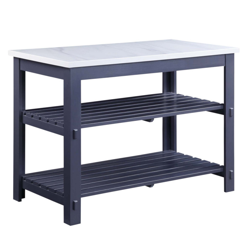 Îlot de cuisine avec plateau en marbre avec rangement spacieux et cadre en bois durable Enapay, parfait pour les cuisines modernes et traditionnelles.