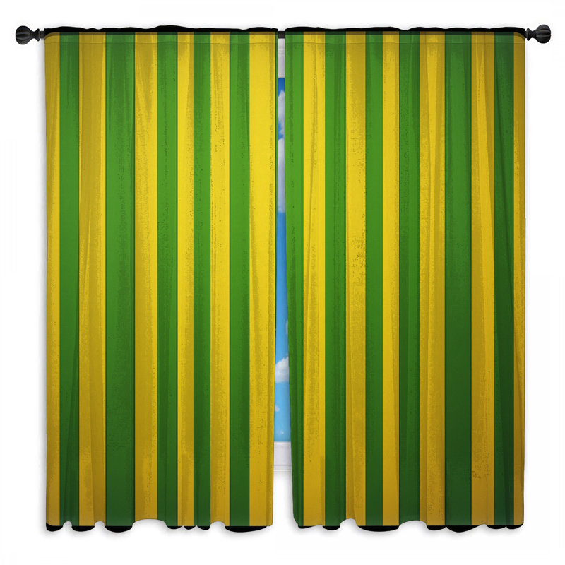 Rideaux de fenêtre vert et jaune à rayures verticales et voilage - 2 panneaux, 40 po x 60 po - 2 panneaux, Transparent
