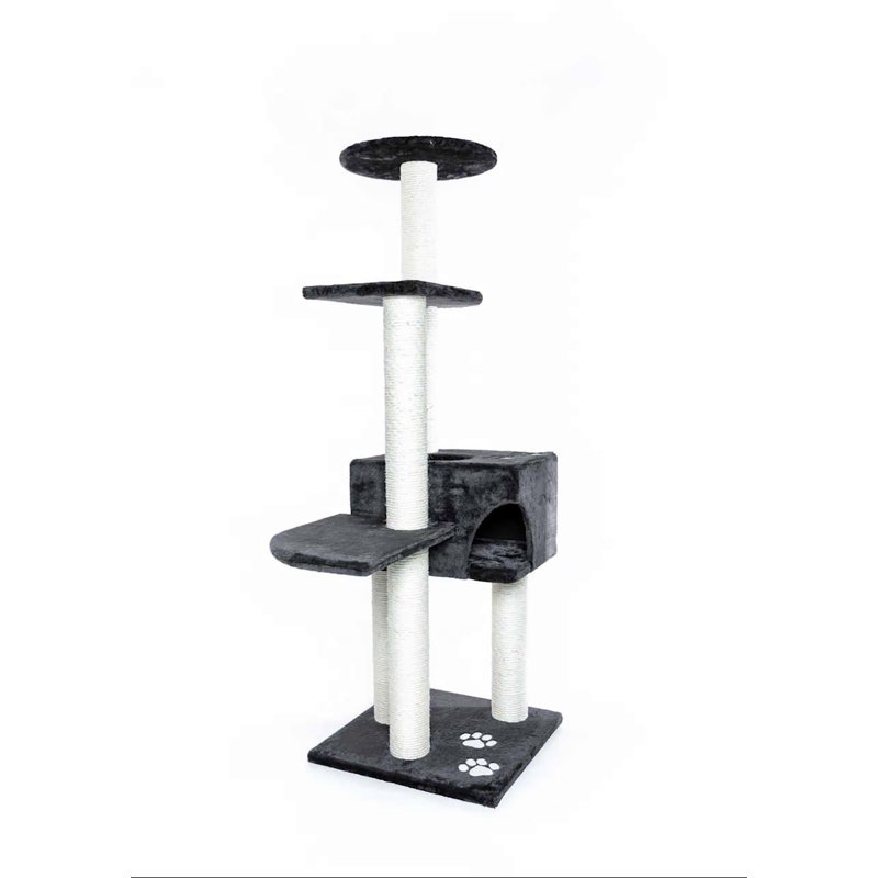 Dark Gray Sisal 56" Cat Tree with Condo and Platforms
