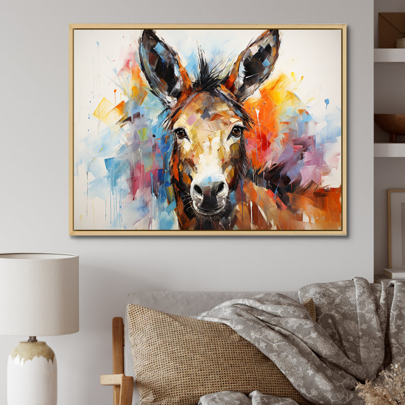 «Abstract Donkey Reverie», art mural sur toile, H 12 po x l 20 po x P 1 po, Cadre flottant brun