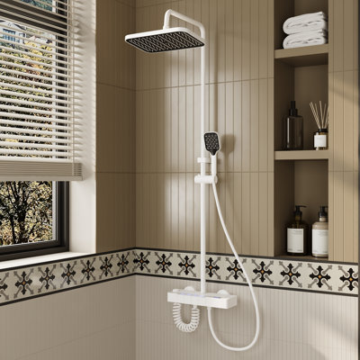 White Shower System With Digital Temperature Display & 4-Way Piano Control