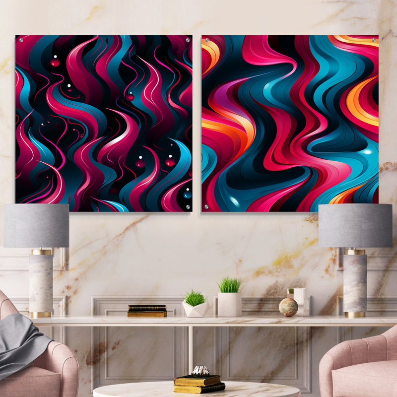 Corderious - Ensemble de 2 verres muraux abstraits géométriques en acrylique, H 36 po x l 73 po
