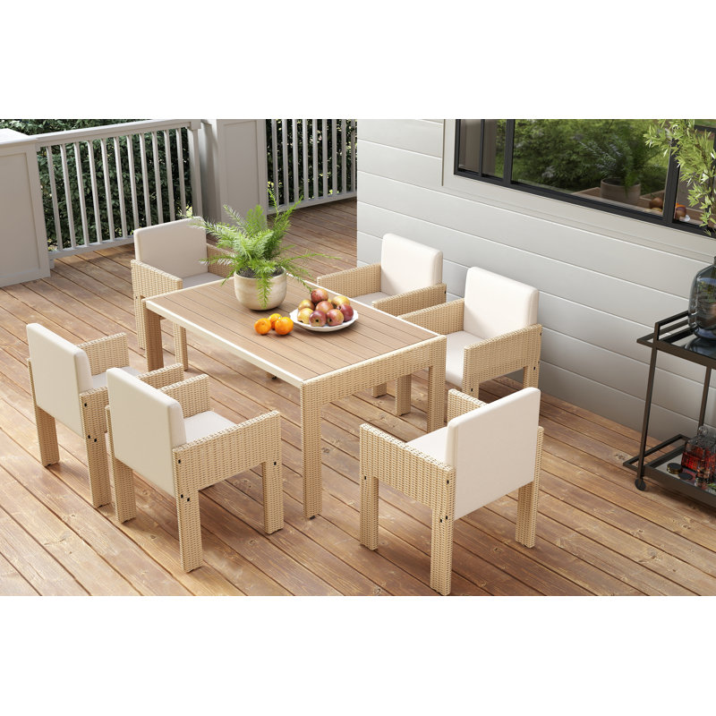 Table de salle à manger rectangulaire de 60 po de large avec pieds en rotin, Jaune