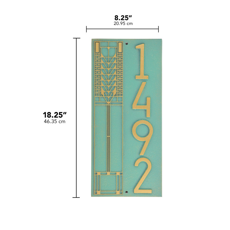 Frank Lloyd Wright, arbre de vie, plaque verticale moderne, standard, 1 ligne, Bronze, vert-de-gris, Oui, Or
