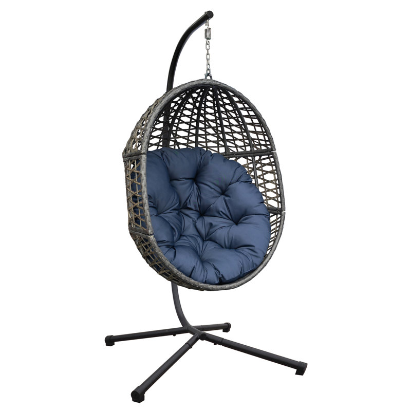 Fauteuil suspendu suspendu en osier avec coussin, Marine