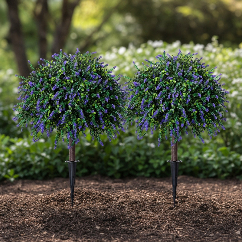 2 arbres topiaires en cèdre artificiel 21 po pour l'extérieur avec piquet