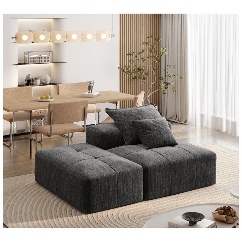 Modern Oversized Modular Sectional Sofa with 2 Pillows - Sparkling Chenille Fabric Tufted Design, No Assembly Required Black Sectional Sofa