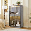 Vitrine autoportante 60,6 po avec 2 tiroirs de rangement, portes en verre et éclairage DEL pour espaces de vie modernes - gris