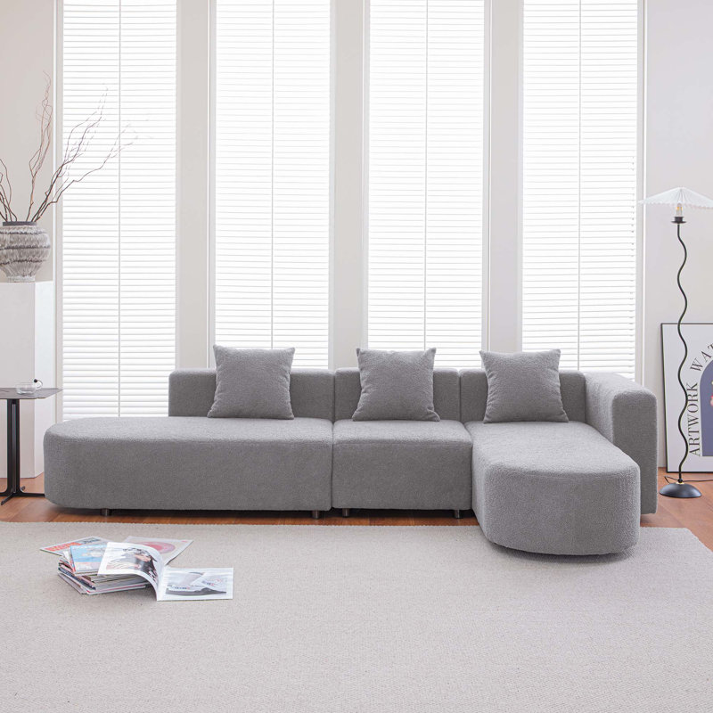 Sectional L shape boucle Sofa with curved seat