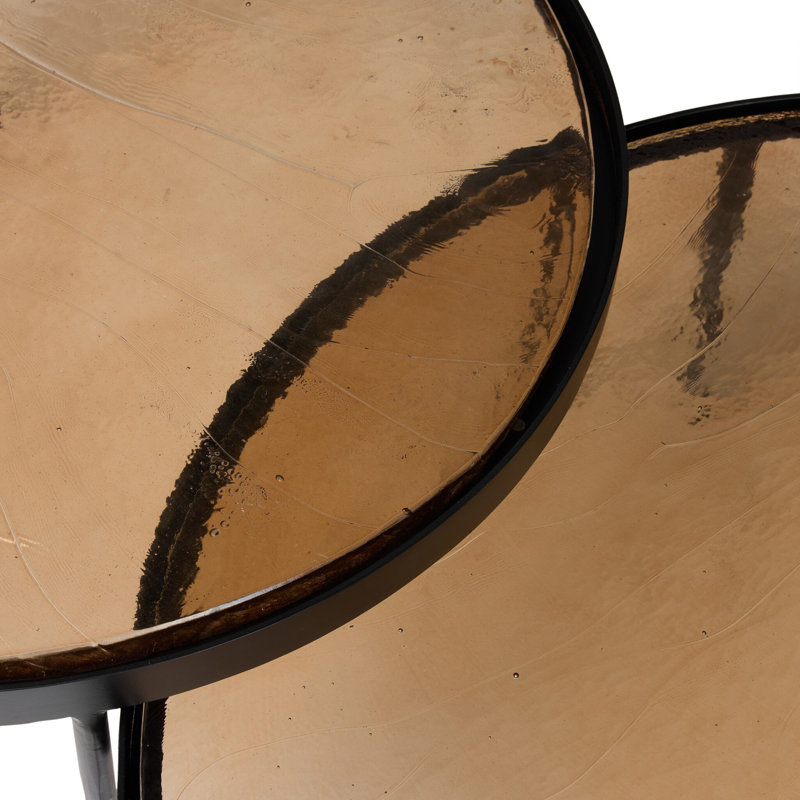 Yoko Nesting Set Of 2-Smoked Brown Cast Glass, Smoked Brown Cast Glass