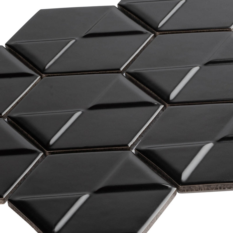 Albin Pinetta 3-in. x 4-in. Porcelain 3D Hexagon Satin Wall Mosaic Tile, Black