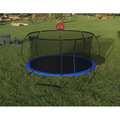 Trampoline citrouille de 14 pi, trampoline d'extérieur avec panier de basketball, filet d'enclos et échelle