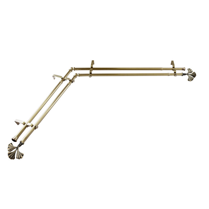 Adjustable Double Curtain Rod, Antique Brass, 120" - 70"
