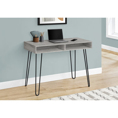 Contemporary Desk For Home Office Work, 40"l, Grey Laminate, Black Metal, With Storage Options Laminate Workstation, 40" Length, Space Available