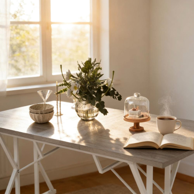 Table de cuisine extensible de style nordique, table de salle à manger extensible avec base en tréteaux robuste pour une utilisation polyvalente et durable