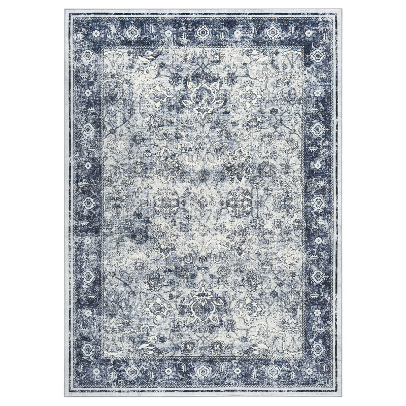 Vintage Washable Area Rug Distressed Floral Non-Slip Carpet Thin Collapsible Traditional Mat for Living Room Bedroom Kitchen Vintage Accent