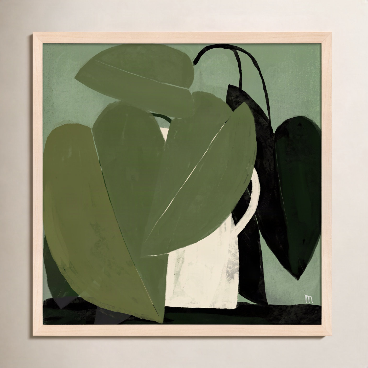 Plant "Green on Green" Painting, 44" H x 44" W x 1.25" D, Brown