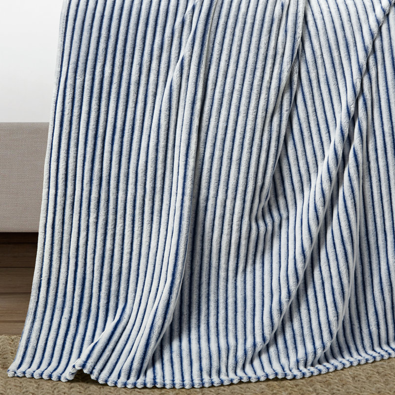 Couverture , Blanc / Bleu marine, Très grand lit