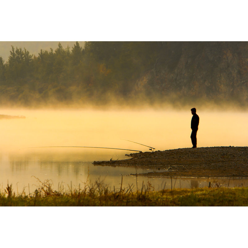Leatitia Man Fishing At River Shore by Kiankhoon - Wrapped Canvas Print, 30cm H x 46cm W x 3.8cm D