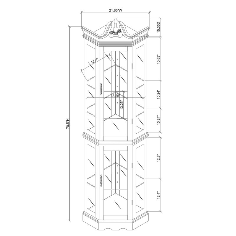 Lighted Corner Curio, Walnut, Adjustable Shelves (Bulb Not Included)
