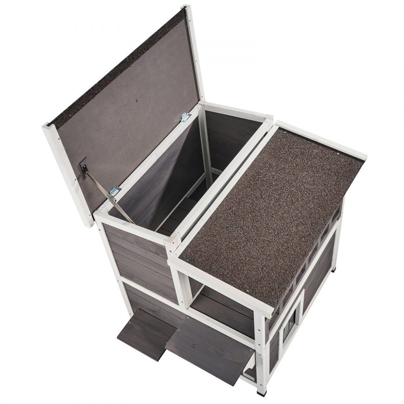Abri pour chat extérieur en bois avec balcon et toit