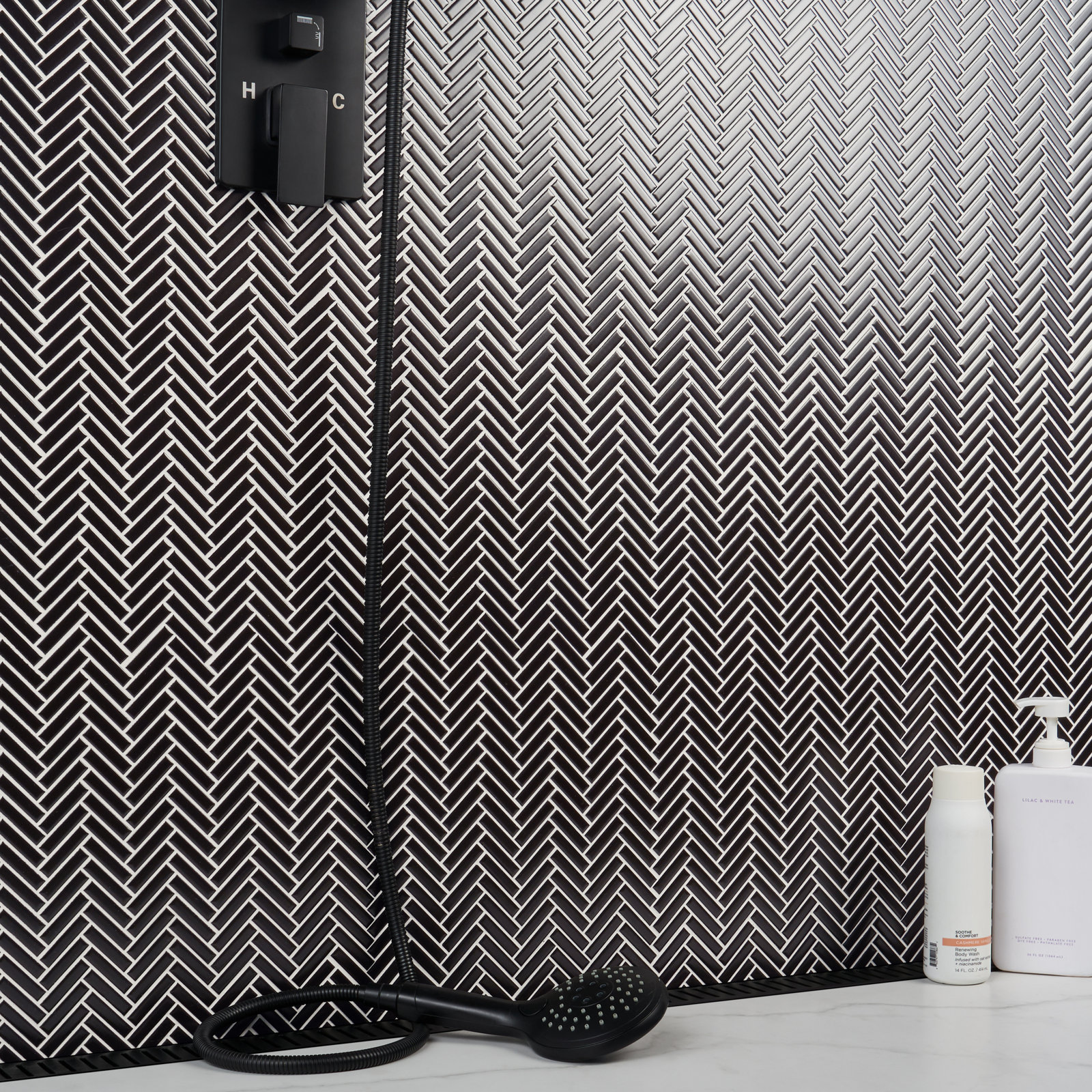 11" x 11" Porcelain Mosaic Tile, Black Matte