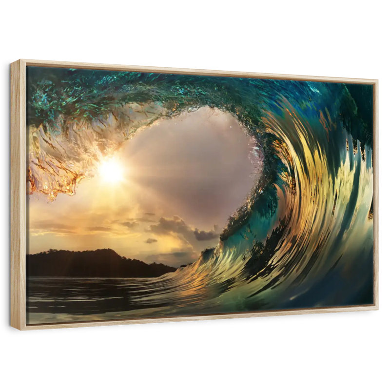 Cristal vague de l'océan, Cadre flottant en bois naturel, 31 po x 21 po
