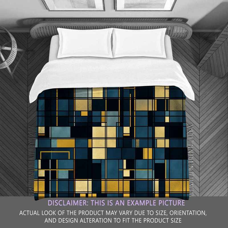 Housse de couette à carreaux, Édredon très grand, Bleu/doré