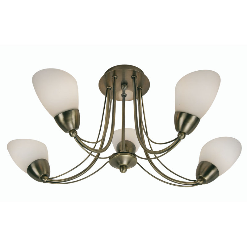 Magnolia Frosted Glass Semi Flush Mount, Antique Brass