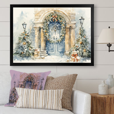 Porte de guirlande de Noël en hiver 3 - Art mural paysage d'hiver pour le salon